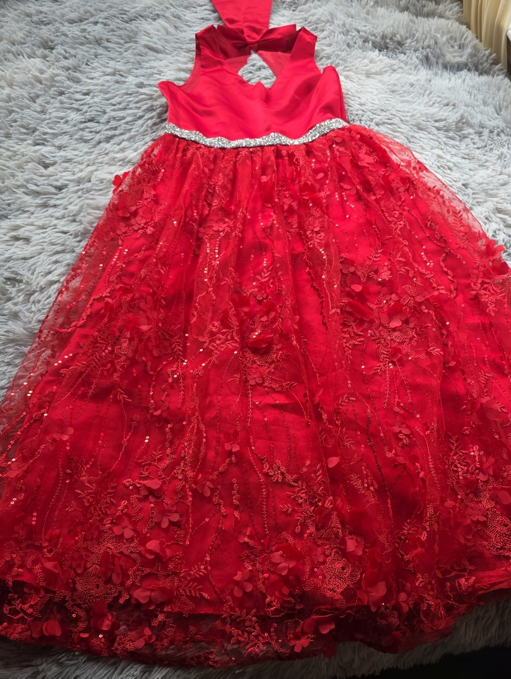 Rare Editions Red Floral Lace & Sequin Party Dress